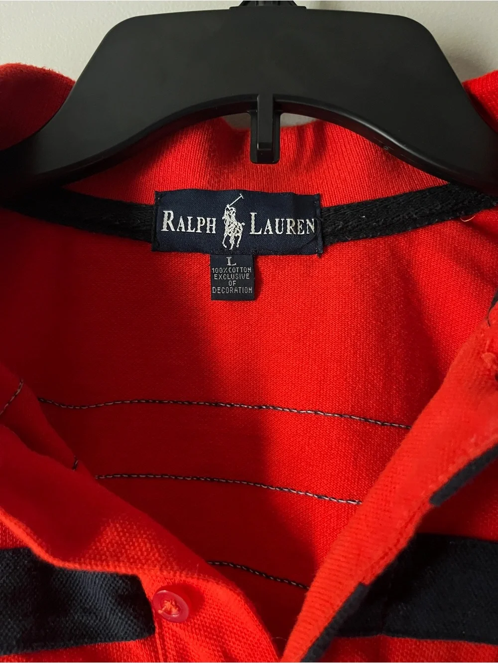 Ralph Lauren Kids Bright Red Long-Sleeve Rugby Polo with Navy Stripes